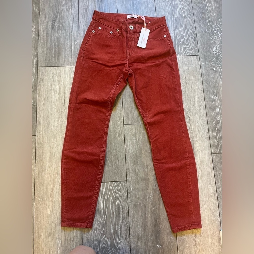 NWT Vineyard Vines High Rise Skinny Corduroy Pants Womens SZ 25 Coral Rust Ankle